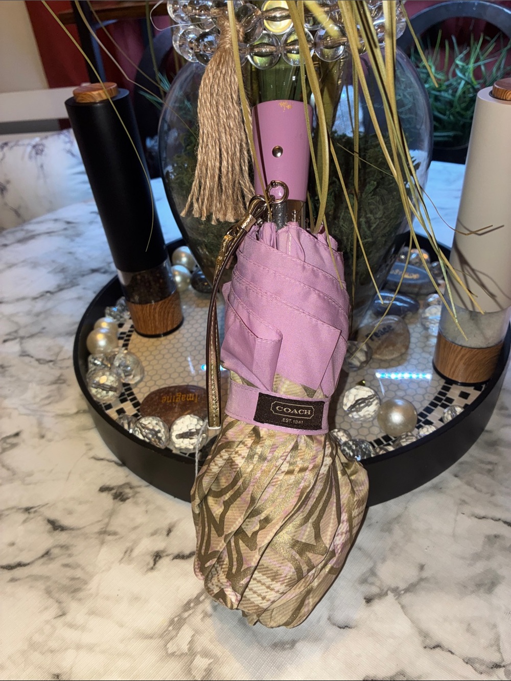 Coach lavender and tan/gold Signature Print Umbrella - Picture 3 of 4
